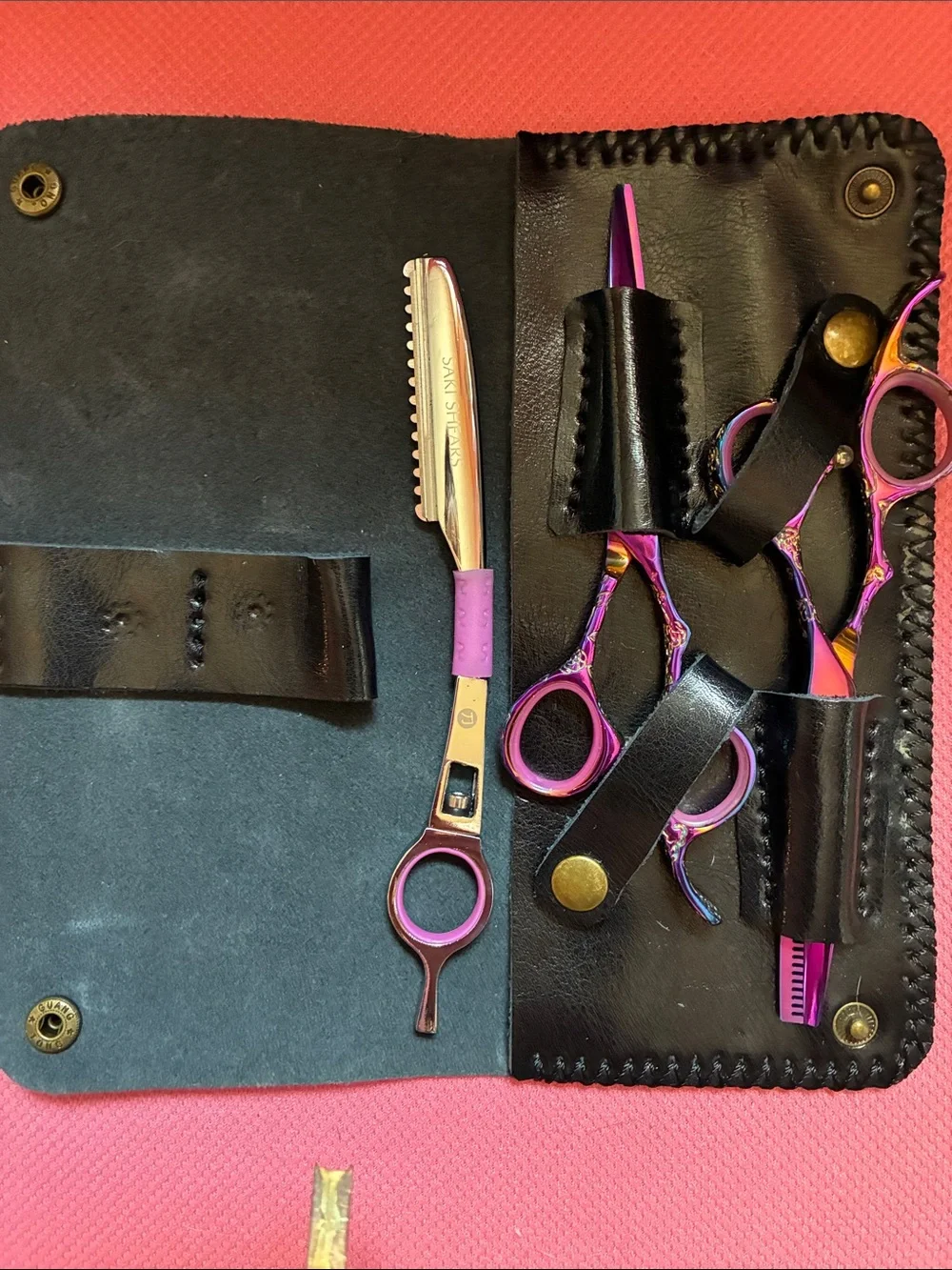 Pink Iridescent Grooming Scissors and Razor Set. Never touched one hair!